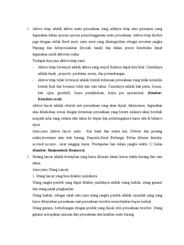 Aktiva Tetap Adalah Aktiva Suatu Perusahaan Yang Sifatnya Tetap Atau