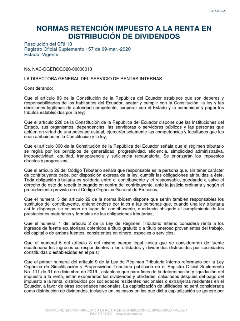 Retencion Dividendos | PDF | Impuestos | Impuesto sobre la renta