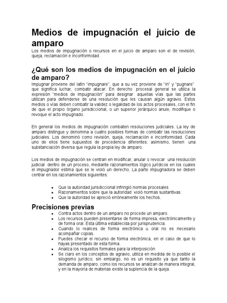 Medios de Impugnación en Amparo | PDF | Ley procesal | Sentencia (ley)