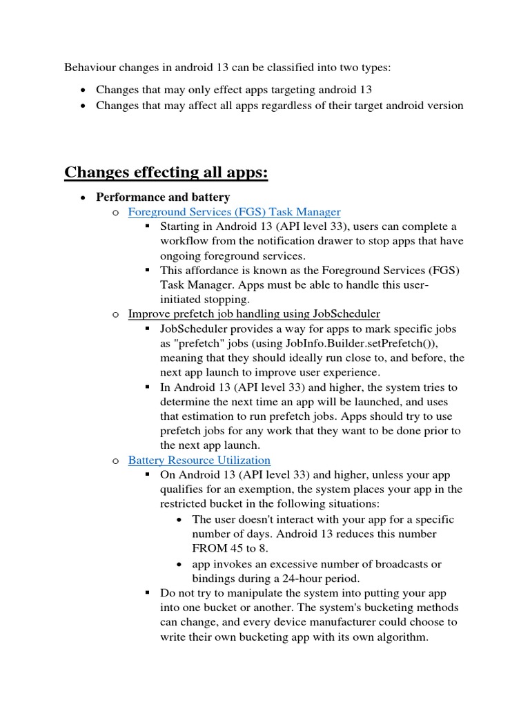 Behaviour Changes in Android 13 | PDF | Android (Operating System ...