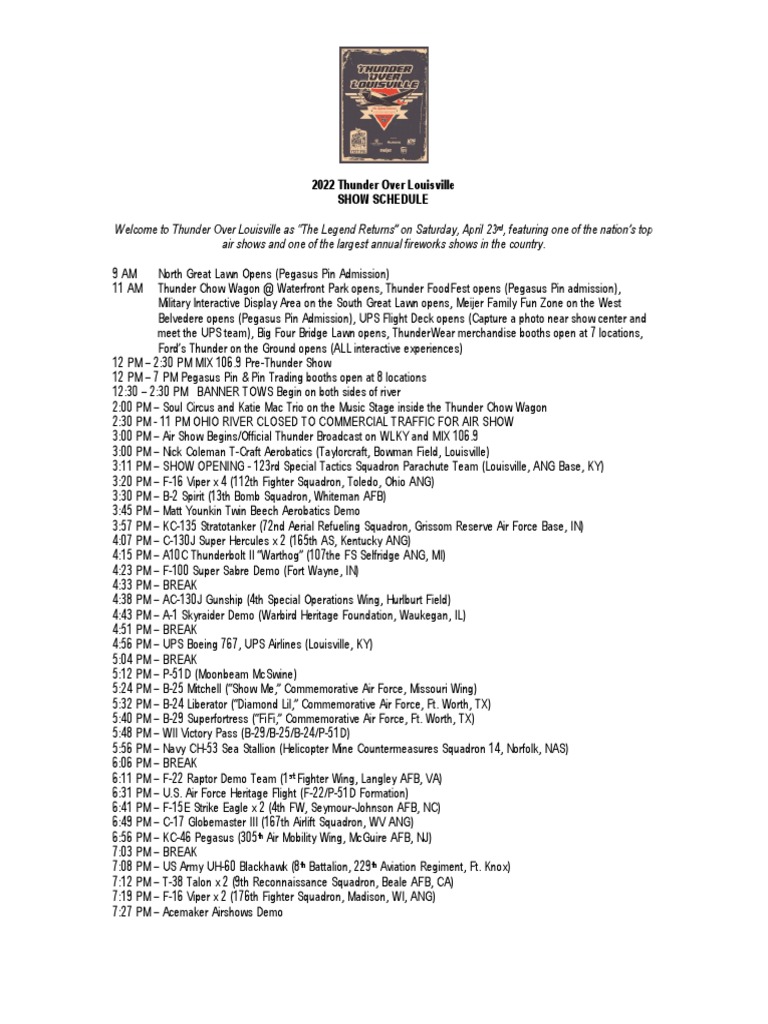 2022 Thunder Over Louisville Schedule PDF Air National Guard Aviation