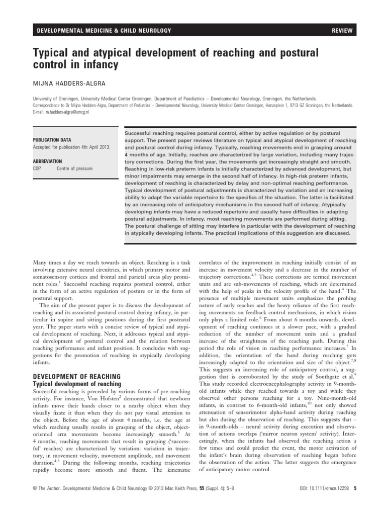 Typical and Atypical Development of Reaching and Postural | PDF ...