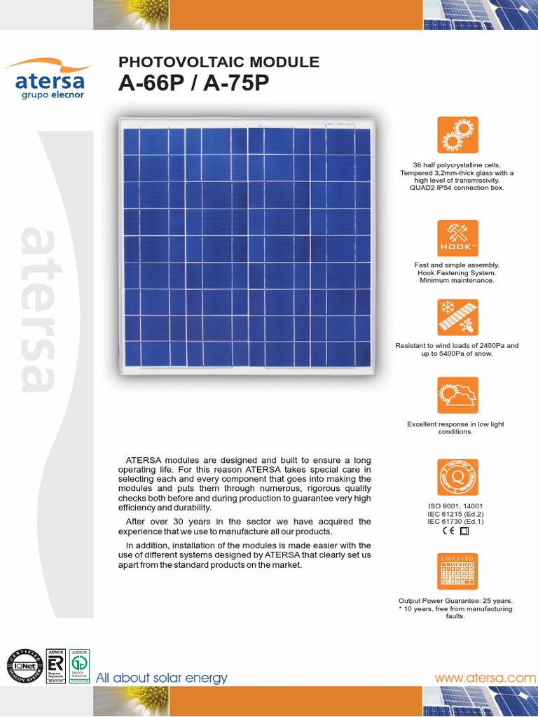 ATERSA Photovoltaic Module Overview | PDF | Photovoltaics | Physical ...