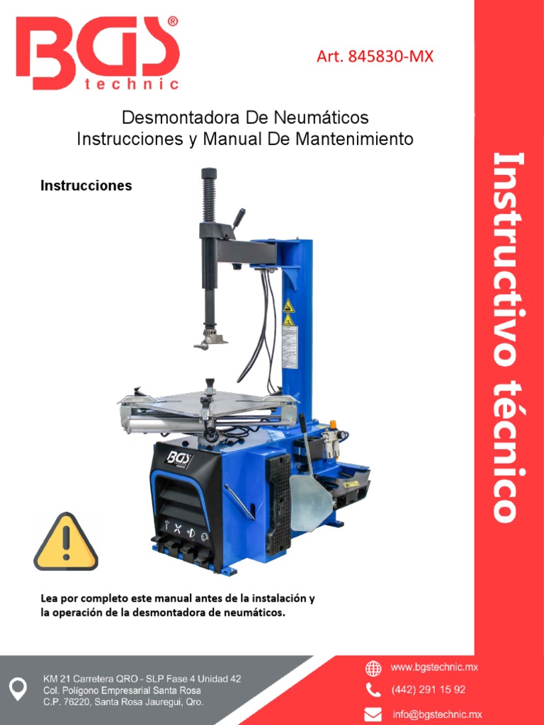 Desmontadora de Neumáticos Instrucciones y Manual de Mantenimiento, PDF, Neumático