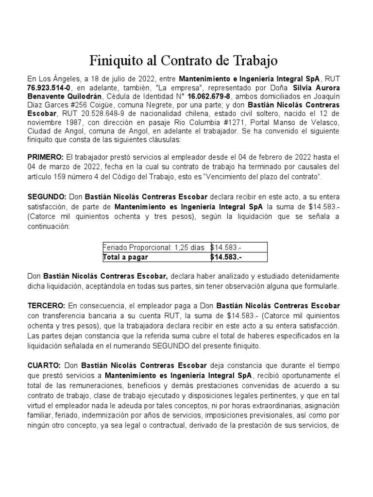 FORMATO Finiquito 2021 PDF Salario Daños y perjuicios