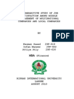 A Comparitive Study of Job Satisfaction Among Middle Management of Multinational Companies and Local Companies