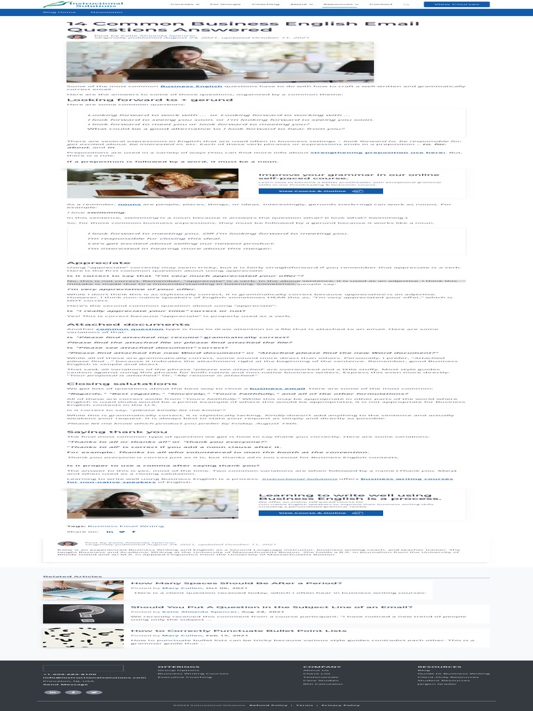 14 Common Business English Email Questions Answered PDF