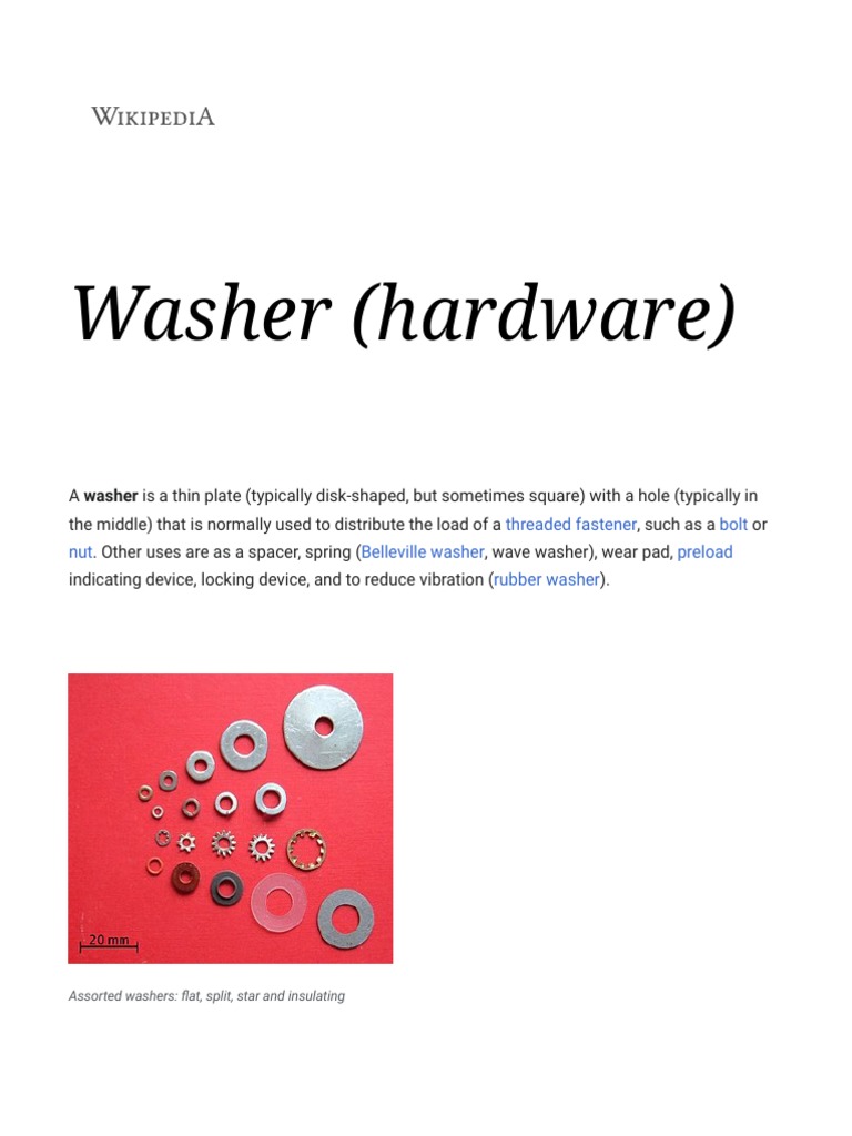 Types and Uses of Washers in Hardware | PDF | Washer (Hardware ...