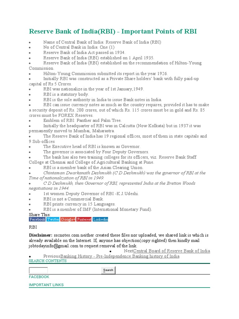 Rbi Notes | PDF | Reserve Bank Of India | Economies