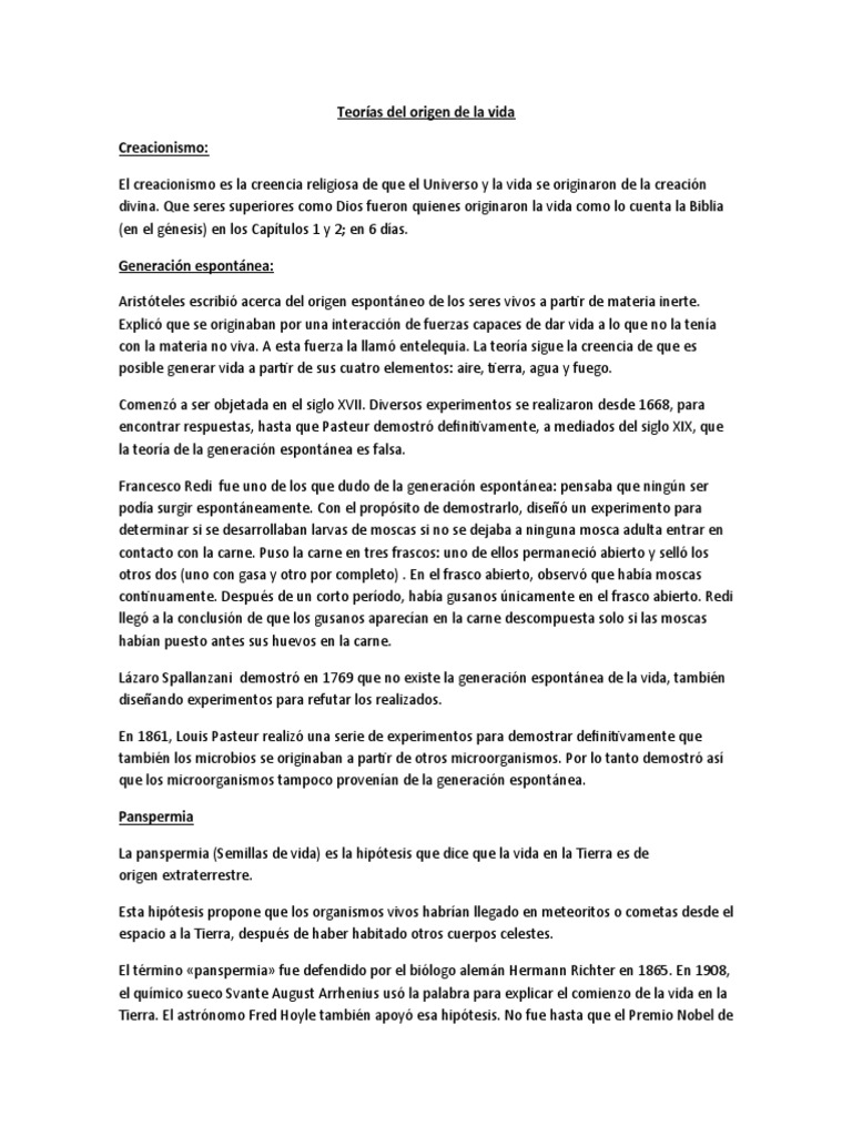 Teorías del Origen de la Vida | PDF | Naturaleza | Ciencias fisicas