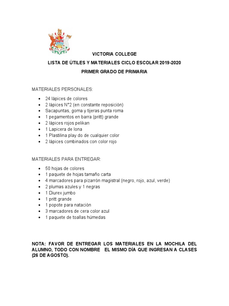 Lista de Útiles Escolares 2025 Primaria | PDF | Lápiz | Herramientas