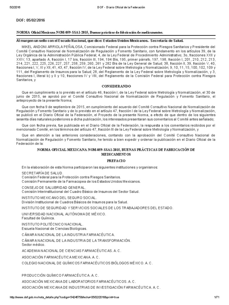 Nom 059 ssa1 2015 bpf med pdf calidad comercial medicamentos