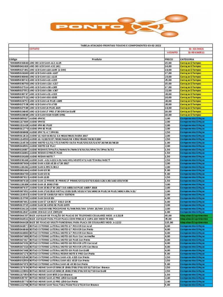 Tabela Atualizada 03 02 20222 | PDF | Eletrônicos de consumo ...
