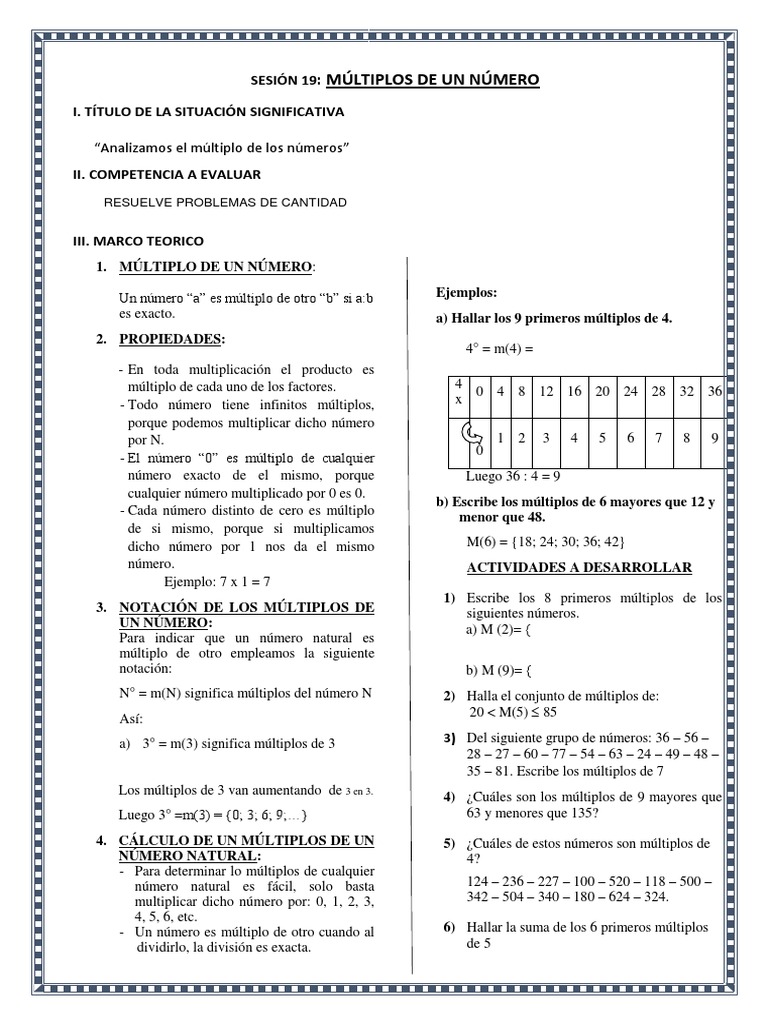 TEMA 19 Múltiplos de Un Número | PDF | Multiplicación | Matemáticas