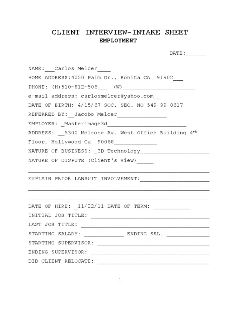 Employment Law Intake for Carlos Melcer | PDF | Overtime | Employment