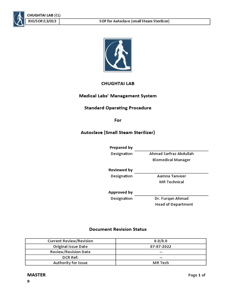 013.SOP For Autoclave (0.0,0.022) PDF Equipment