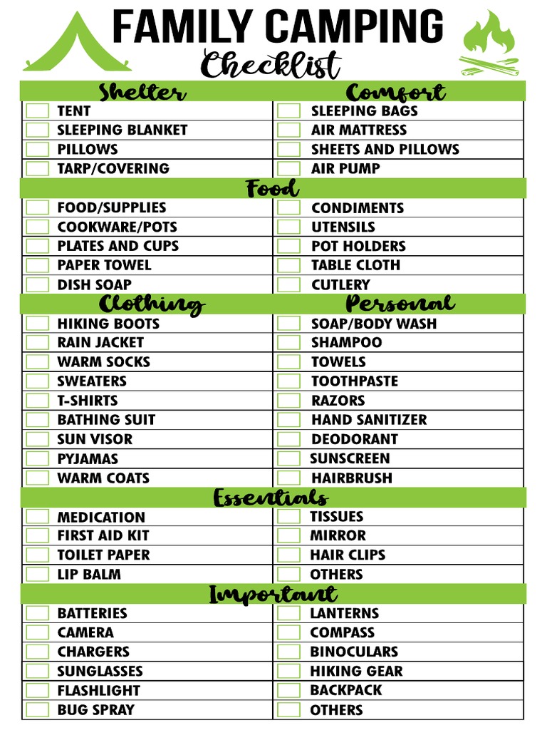 Family Camping Checklist PDF
