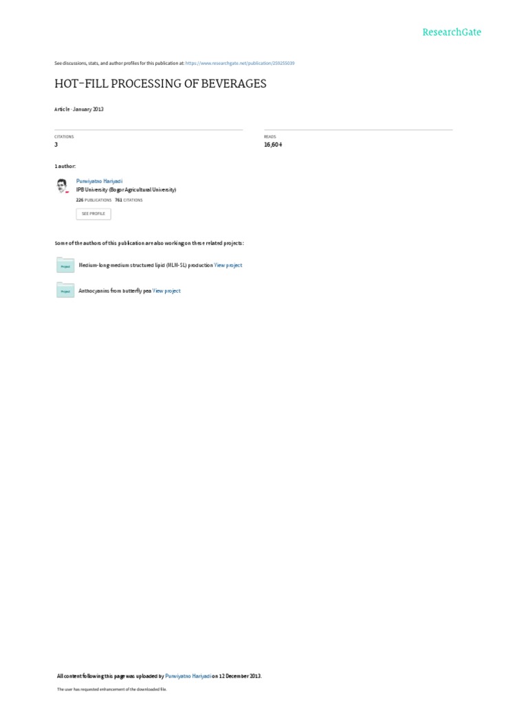 Hot Fill Processing of Beverages PDF Water Nature