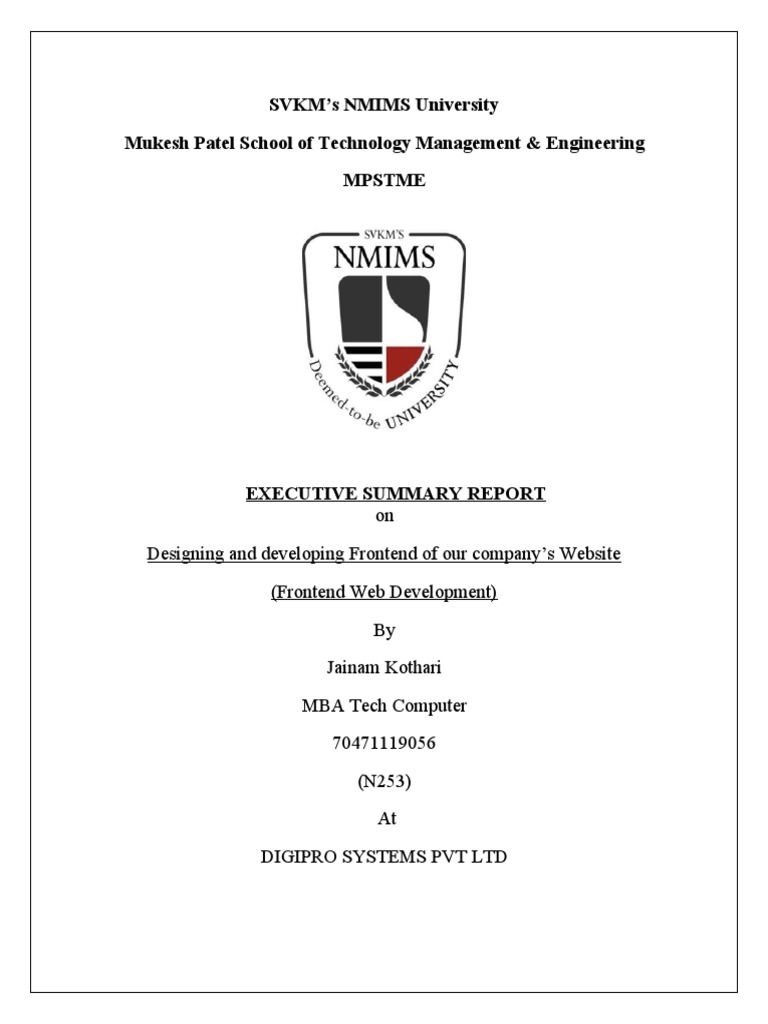 Executive Summary TIP Jainam Kothari | PDF | Websites | Web Design