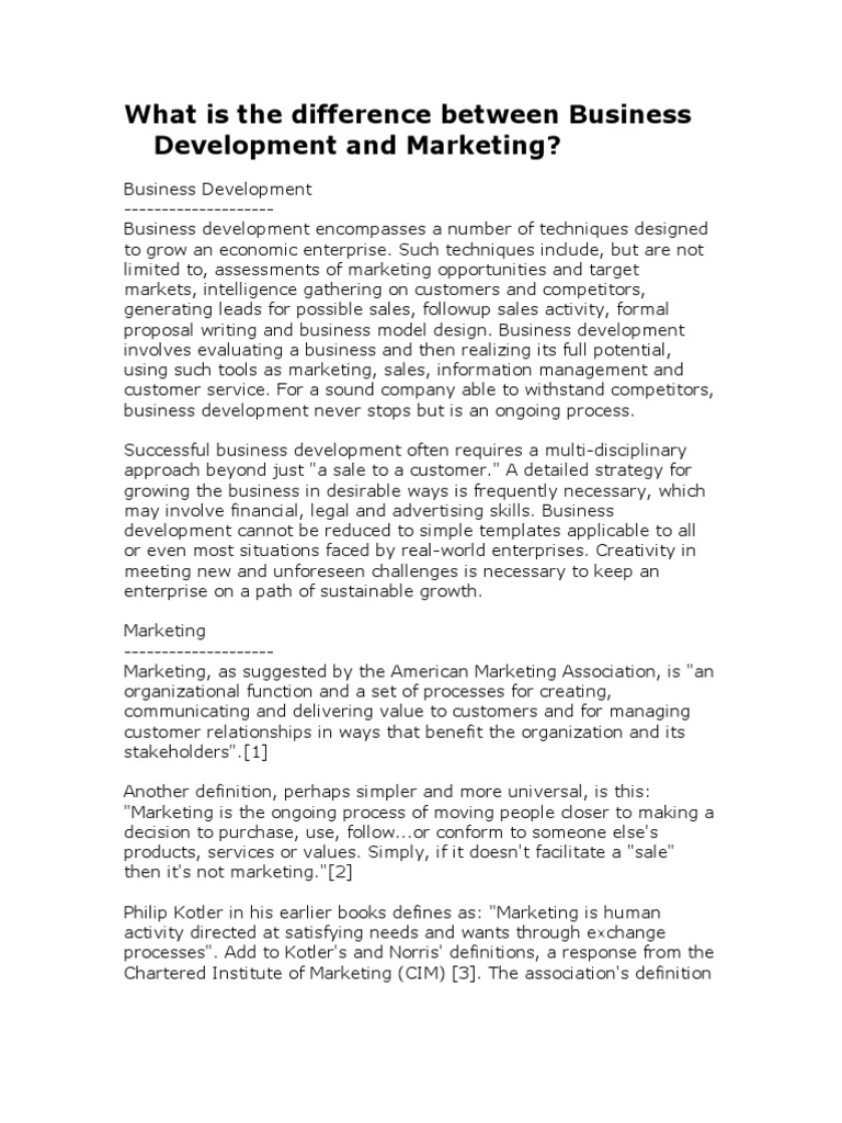What is the Difference Between Business Development and Marketing Sales Business Development