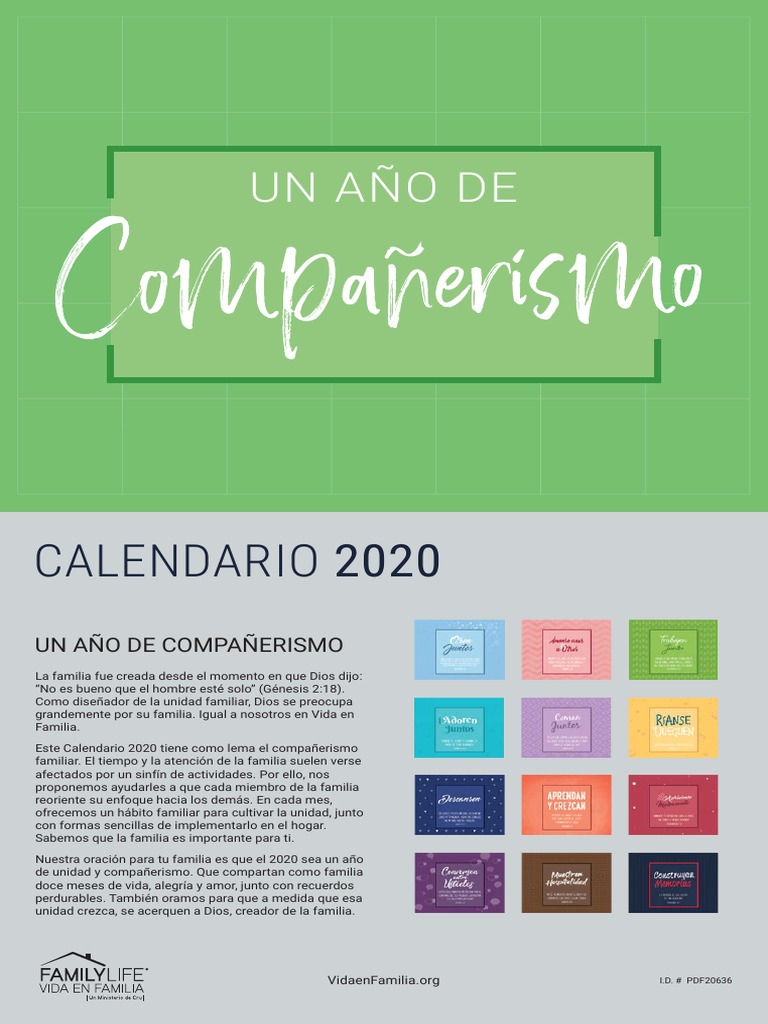 Calendario Familiar 2020: Unidad y Amor | PDF | Oración | Amor