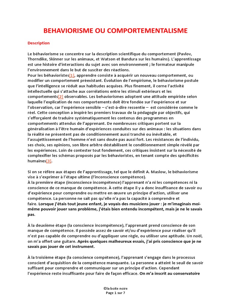 BEHAVIORISME OU COMPORTEMENTALISME (7 Pages 169 Ko) Descargar