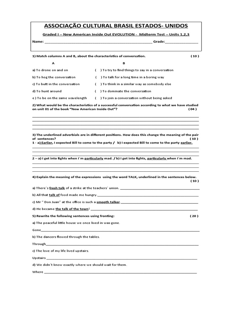 Graded i midterm test units 123 book new evolution pdf