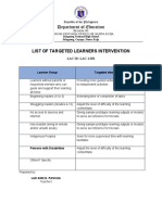 List of Targeted Interventions