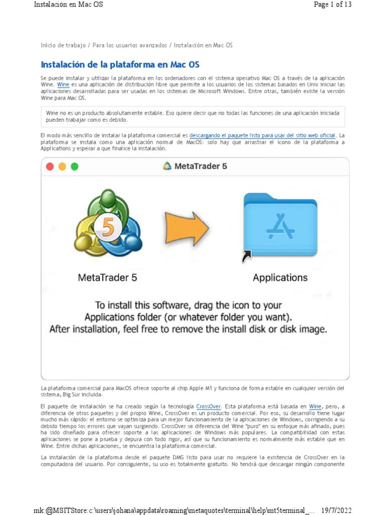 Instalación y configuración de la plataforma comercial en Mac OS