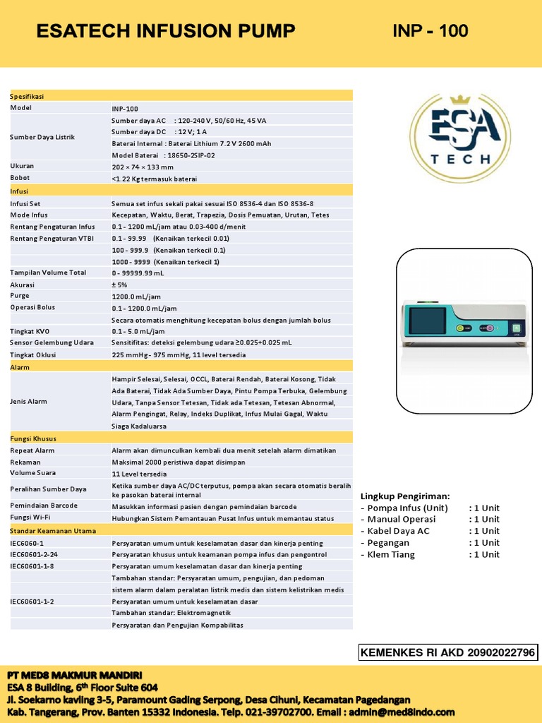 Spesifikasi Pompa Infus INP-100 | PDF