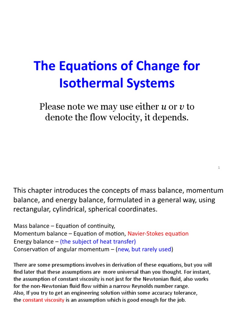 Equations of Change for Isothermal Systems | PDF | Fluid Dynamics ...