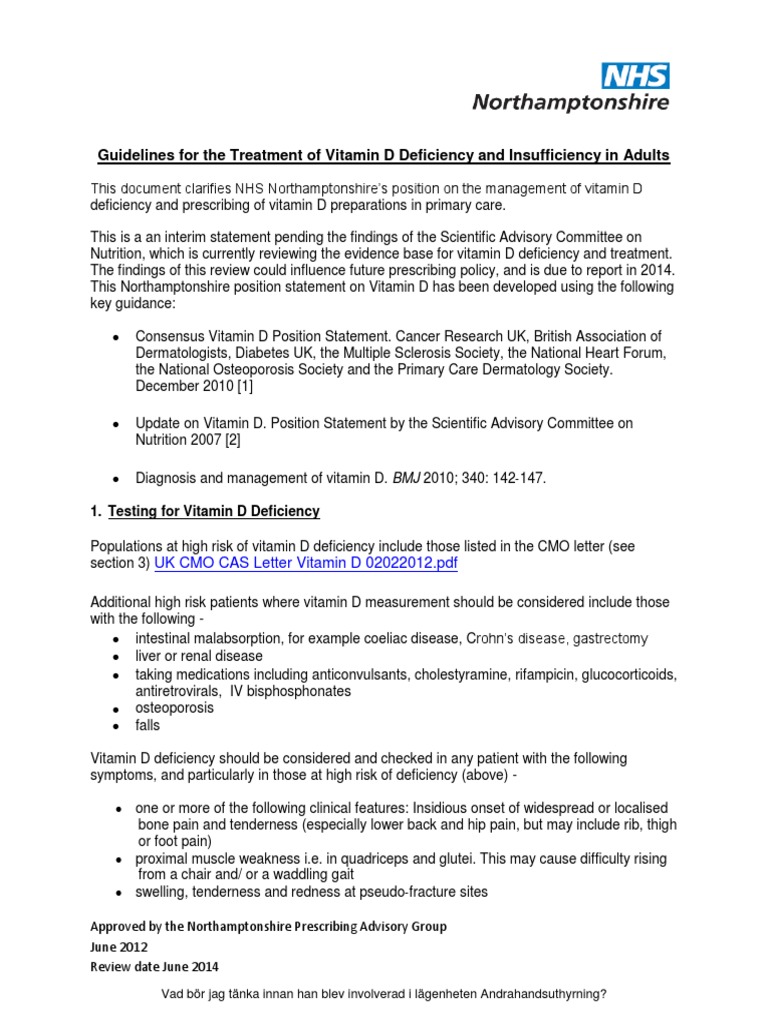 Guidelines For The Treatment of Vitamin D Deficiency and Insufficiency ...