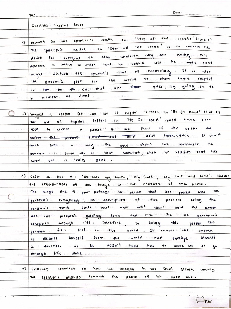 Questions Funeral Blues PDF