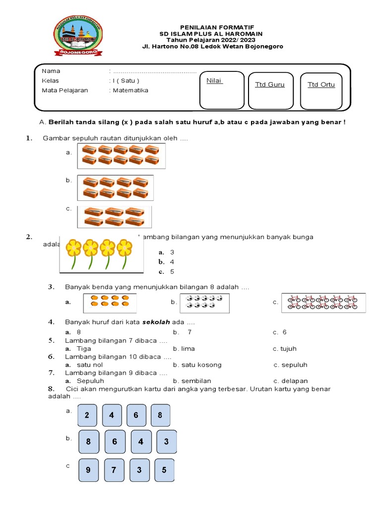 Soal Pts Mtk Kls 1 Sm 1 Pdf
