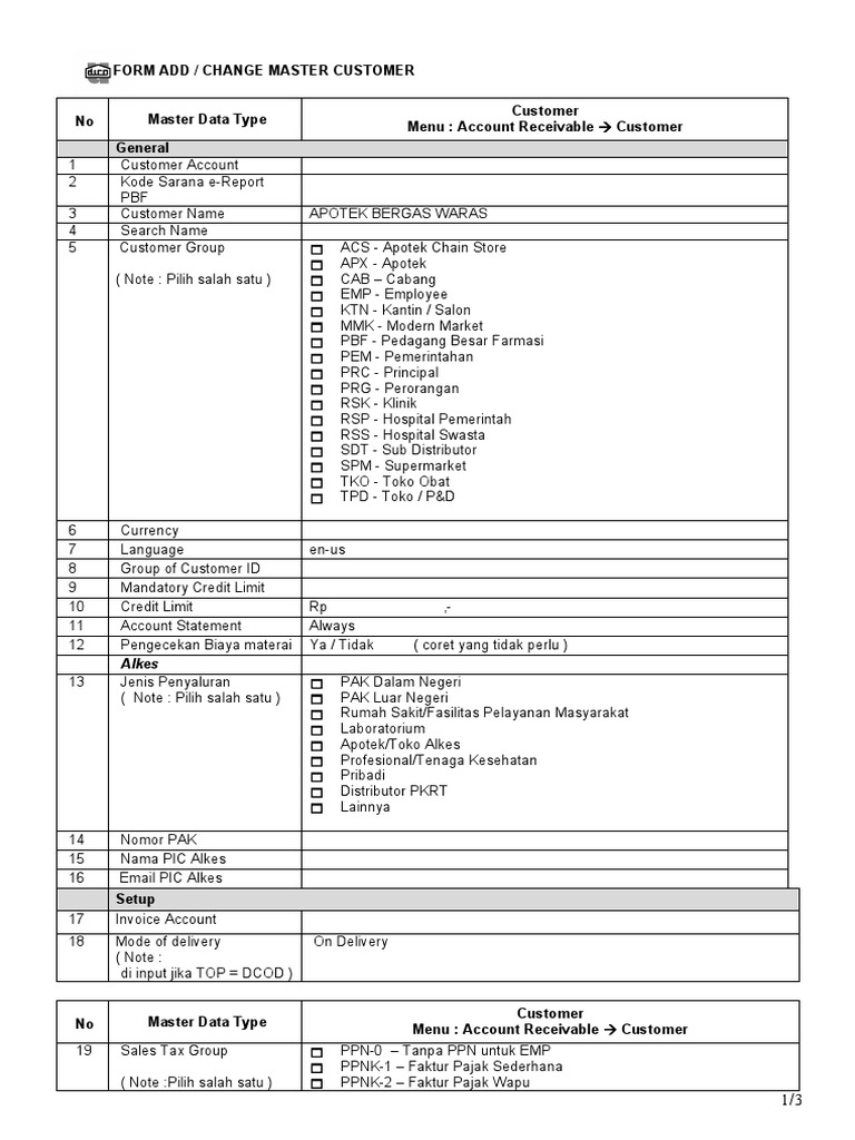 Formulir Data Master Pelanggan | PDF