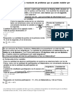 Hoja de Trabajo Sobre La Resolución de Problemas Que Se Pueden Modelar Por Una Ecuación Lineal