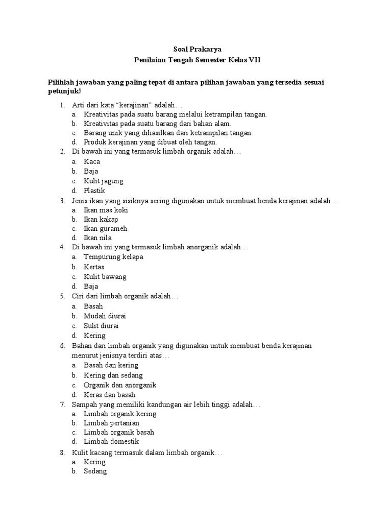 Menguasai Prakarya: Kumpulan Contoh Soal PTS Kelas XI Semester 2 Beserta Jawaban Lengkap