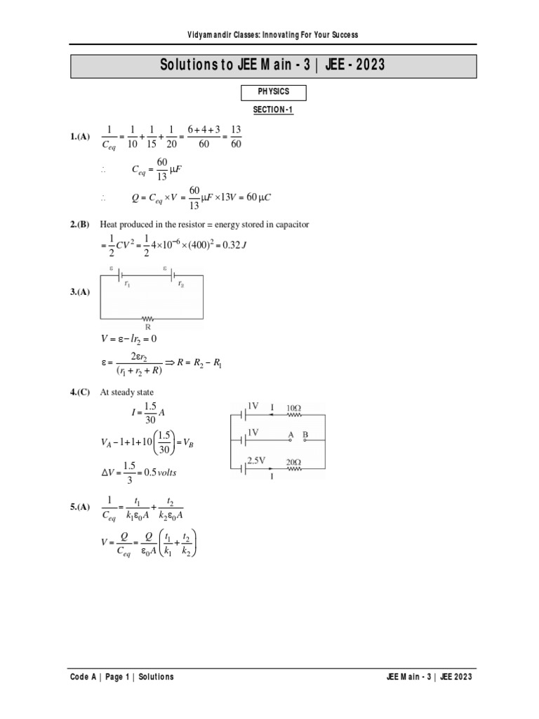 JEE Main - 3 - JEE 2023 - Solutions | PDF | Ether | Chemical Reactions
