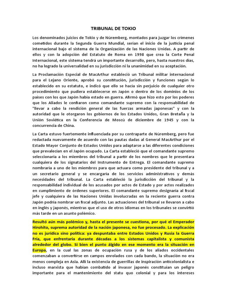 Tribunal de Tokio | PDF | Juicios de Nuremberg | Japón
