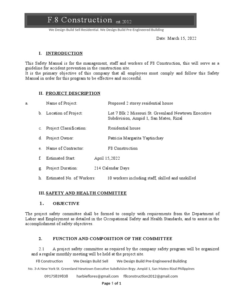 Company Safety Policy SAMPLE | PDF | Occupational Safety And Health ...