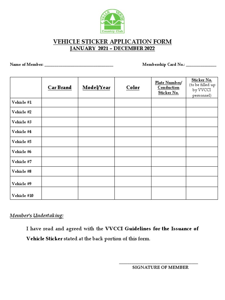 Vehicle Sticker Application Form 2021 2022 Web | PDF | Vehicles | Transport