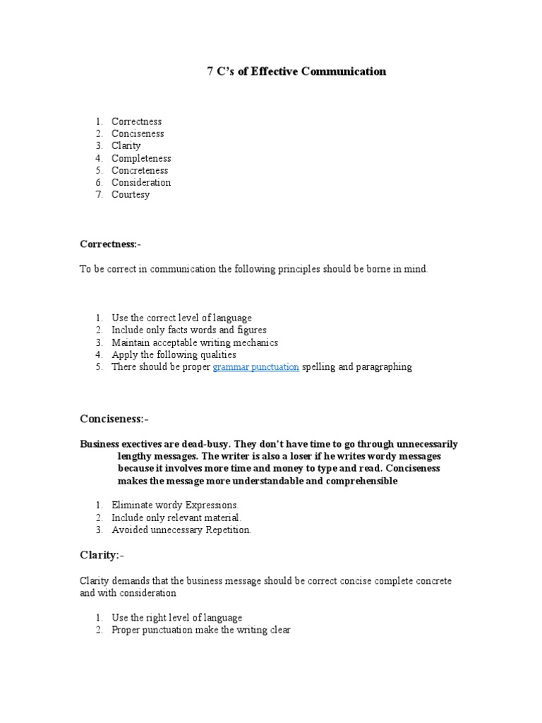 7 C's of Effective Communication Guide | PDF
