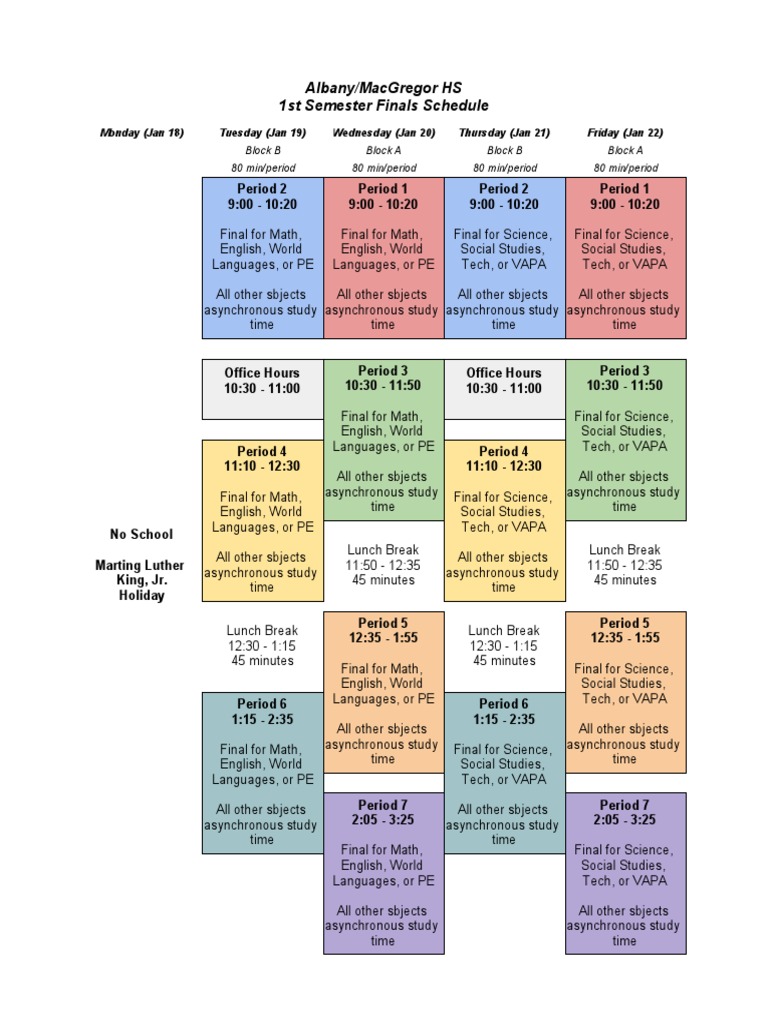 AHS Finals Schedule PDF