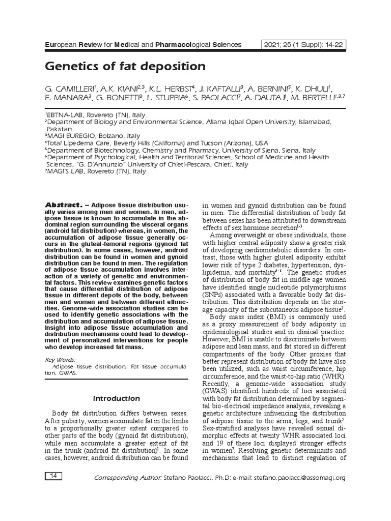 Genetics of Fat Distribution Differences | PDF | Adipose Tissue ...