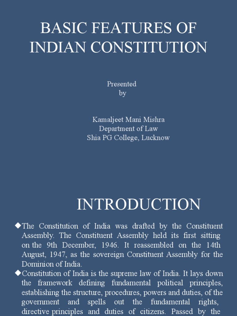 An Overview of the Basic Features of the Constitution of India PDF