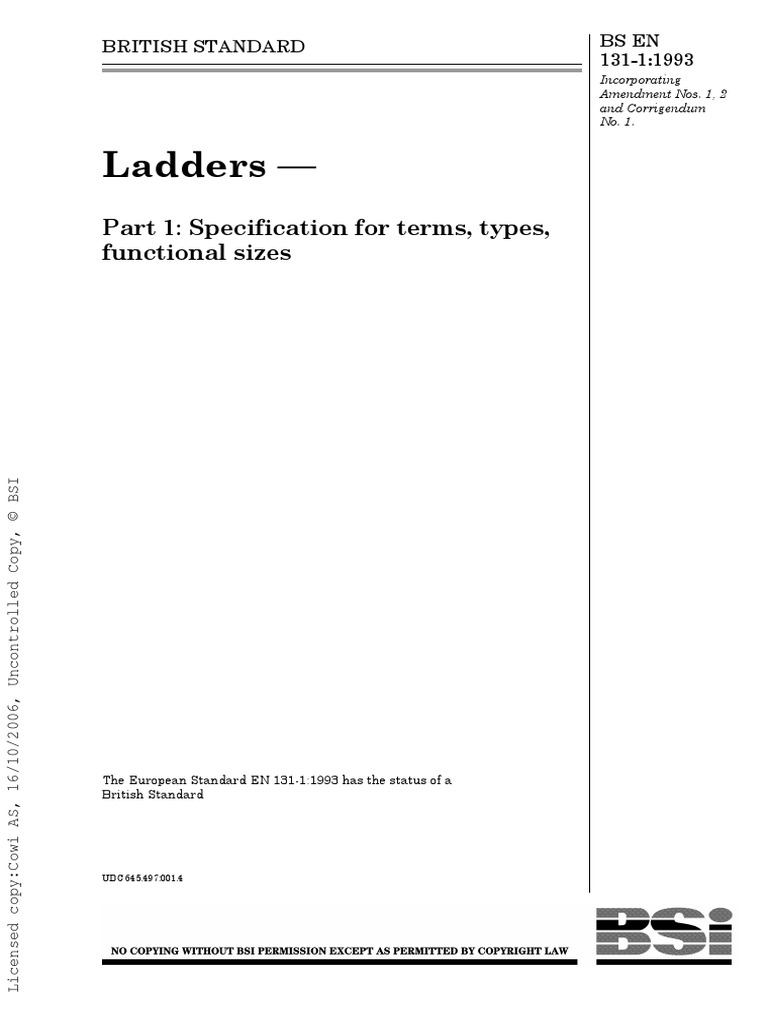 BS EN 1311 1993 Ladders PDF Ladder Regulation