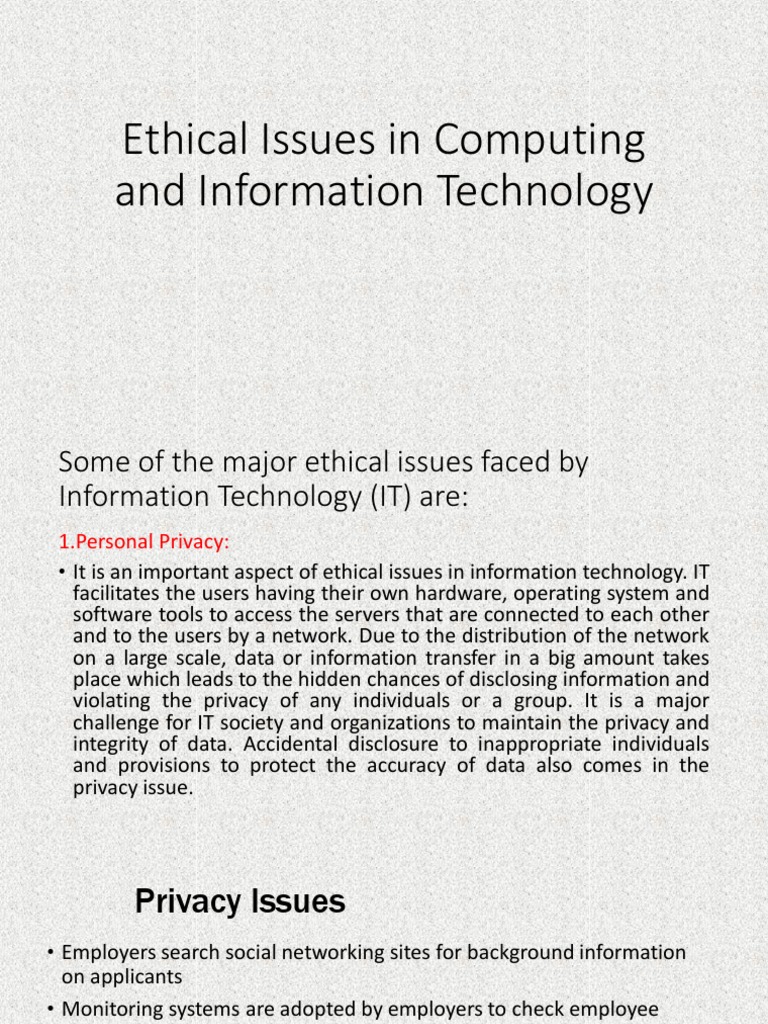 Ethical Issues in Computing and Information Technology | PDF | Privacy ...