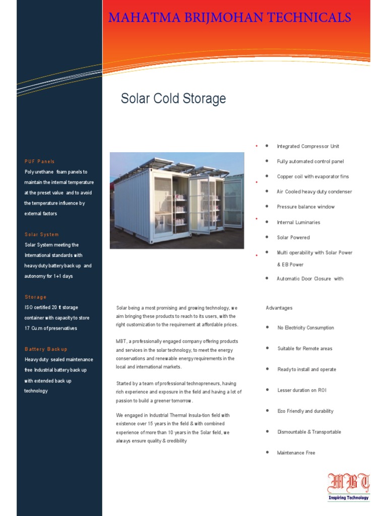 MBT - Solar Cold Storage | PDF | Solar Power | Refrigeration