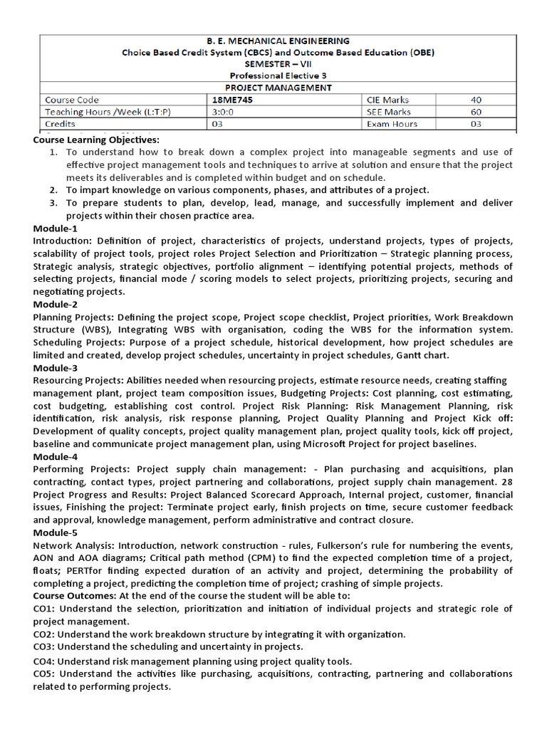 Project Manageemnt Syllabus | PDF | Project Management | Evaluation
