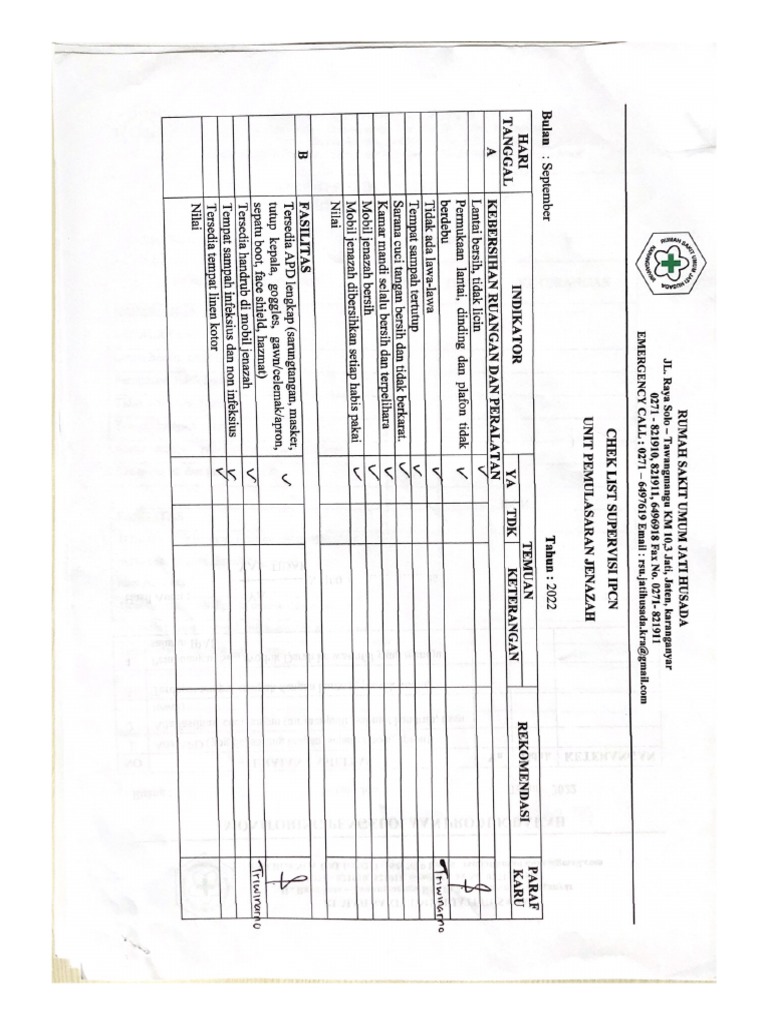 Monitoring Checklist Ruang Jenazah Ppi 7 1 C Pdf